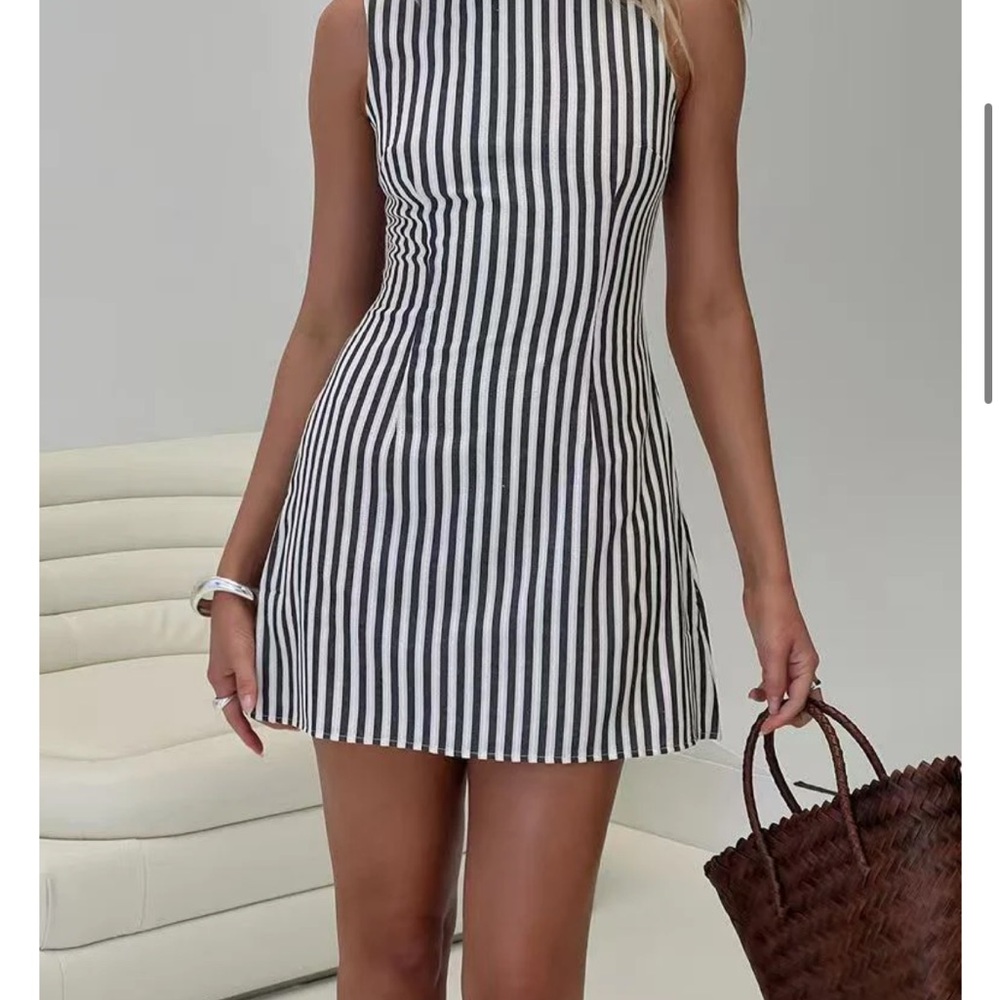 Elegant Black and White Striped Mini Dress